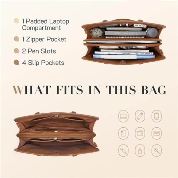 Laptop Tote Bag for Women 15.6 Inch Leather Work Bags Teacher Computer - Picture 3 of 6